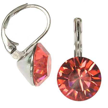 8mm Ohrringe mit Swarovski Kristall in der Farbe Padparadscha Rot